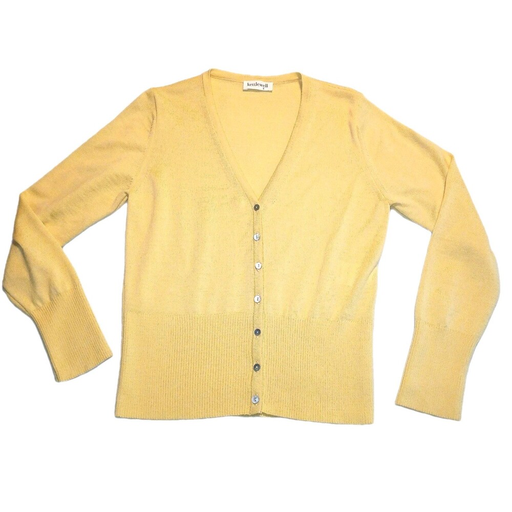 Kettlewell Womens Elle Merino Wool V Neck Cardigan Size S Yellow Long Sleeve
